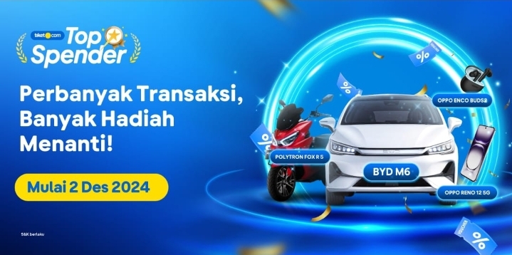 Dapatkan Mobil Listrik BYD dan Voucher Puluhan Juta Rupiah Gratis dengan Mengikuti tiket.com Top Spender!